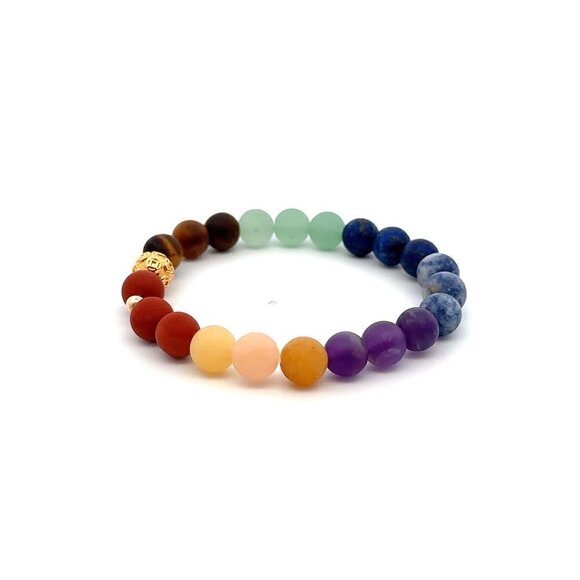 18K Gold Money Ball Lucky Charm Beads Bracelet Gemstones Matte Chakra 6mm - Picture 5 of 5